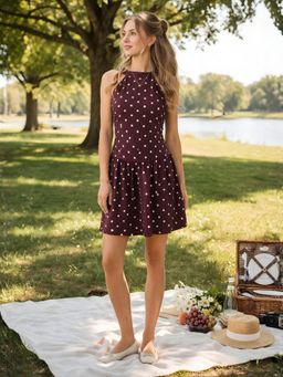 Don’t be basic - Women Brown Polka Dot Sleeveless Dress