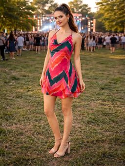 Don’t be basic - Women Multi Zig Zag Sleeveless Dress