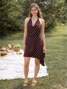 Don’t be basic - Women Brown Polka Dot Sleeveless Dress