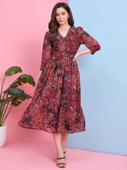 ZUMMER - Women Red Zummer Floral Printed Dress