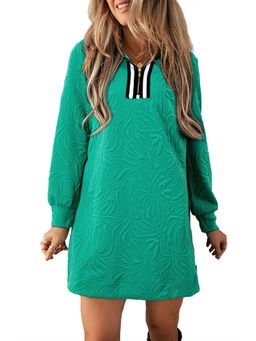 Errabelly - Women Sea Green Jacquard Textured Quarter Zipper Shift Dress