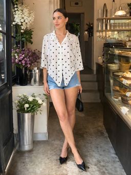 Don’t be basic - Women White Polka Dot Straight Sleeves Shirt Style Top