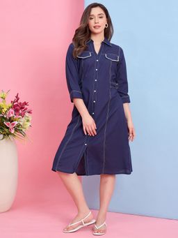 ZUMMER - Women Navy Blue Zummer Cotton Dress