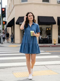 ZUMMER - Women Zummer Light Blue Denim Front Button Dress