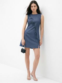 Outzidr - Women Blue Sleeveless Tie-Up Dress