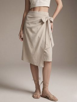 Outzidr - Women Off White Side Waist Tie-Up Skirt