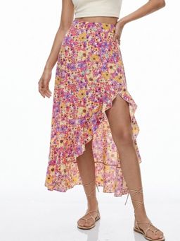 Outzidr - Women Multi Colour Asymmetrical Hem Floral Skirts