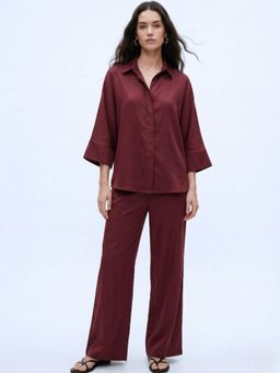 Outzidr - Women Maroon Solid Relaxed Co-Ord Set