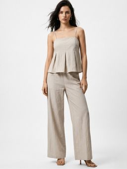 Outzidr - Women Beige Strappy Peplum Co-Ord Set