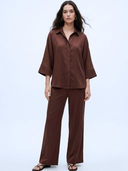 Outzidr - Women Brown Relaxed Sleeve Co-Ord Set