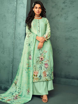 Stylee LIFESTYLE - Green Velvet Digital Printed Unstitched Dress Material (Set of 3)