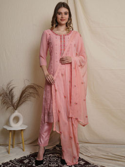 Stylee LIFESTYLE - Pink Georgette Embroidered Unstitched Dress Material (Set of 3)