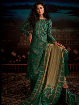 Stylee LIFESTYLE - Green Velvet Digital Printed Unstitched Dress Material (Set of 3)