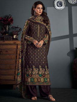 Stylee LIFESTYLE - Brown Viscose Digital Printed Unstitched Dress Material (Set of 3)