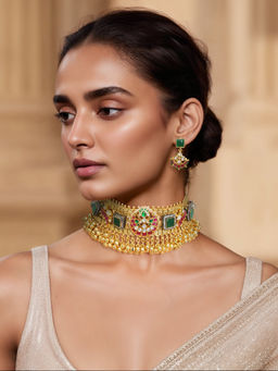 TAD Accessories - Multicolor Polki Choker and Earrings Set
