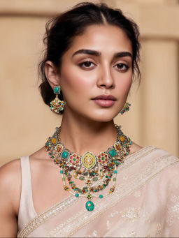 TAD Accessories - Multicolor Silver Polki Necklace