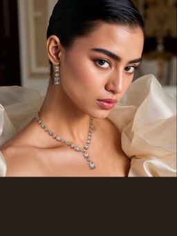 TAD Accessories - White Finish Necklace Set In Cz Stones