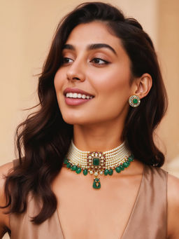 TAD Accessories - Gold Finish Necklace Set In Imitation Kundan