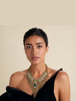 TAD Accessories - Gold Finish Necklace In Imitation Kundan And Semi Precious Stones