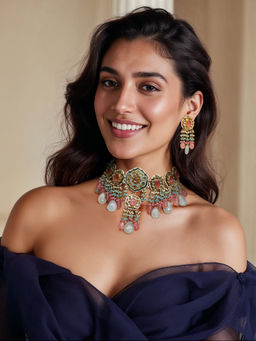 TAD Accessories - Gold Finish Necklace Set In Imitation Kundan