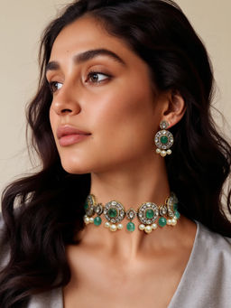 TAD Accessories - Gold Finish Necklace Set In Imitation Kundan