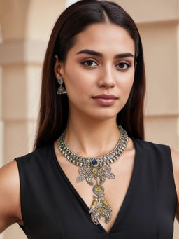 TAD Accessories - Silver Necklace Set with Multicolour Stones
