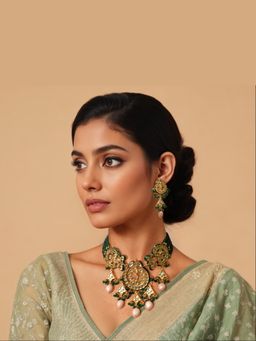 TAD Accessories - Green Kundan Necklace with Set Of Earrings
