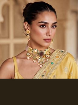 TAD Accessories - Gold Finish Necklace Set In Imitation Kundan