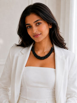 TAD Accessories - Black Hand Made Crystal Embeded Cord Necklace