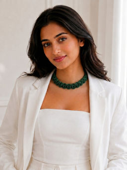 TAD Accessories - Green Hand Made Crystal Embeded Cord Necklace