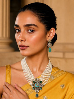 TAD Accessories - Gold Finish Necklace Semi Precious Stone And Faux Pearls