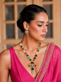 TAD Accessories - Navratna Multicolor Royale Necklace Set