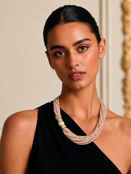 TAD Accessories - Gold Finish Crystal Beads And Faux Pearl Necklace