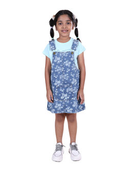 KiddoPanti - Print Round Neck T-Shirts and Denim Printed Dungaree Multi-Color (Set of 2)