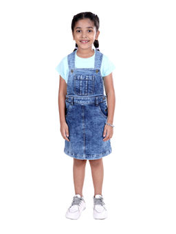 KiddoPanti - Round Neck T-Shirts and Pinafore Denim Dungaree Multi-Color (Set of 2)