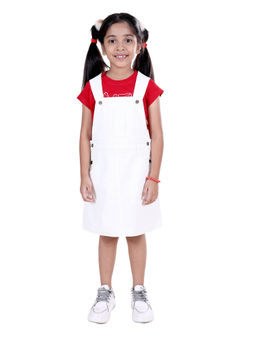 KiddoPanti - Round Neck T-Shirts and Pinafore Denim Dungaree Multi-Color (Set of 2)