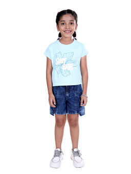 KiddoPanti - Round Neck T-Shirts and Denim Shorts with Pocket Multi-Color (Set of 2)