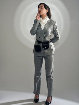 Prot Official - Grey Checked Double Breasted Blazer and Pant (Set of 2)