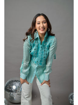 KM Label - Turquoise Overlapping Vest Freya Shirt Style Top