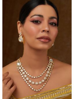 Zevar By Geeta - Gold Zaya Kundan Necklace and Pair Of Earrings