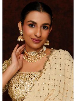 Zevar By Geeta - Gold Koyel Kundan Choker with Pair Of Earrings