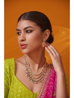 Zevar By Geeta - Gold Ridhanya Polki Necklace with Pair Of Earrings