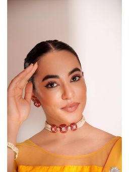 Zevar By Geeta - Laya Pink Kundan Choker with Pair Of Earrings