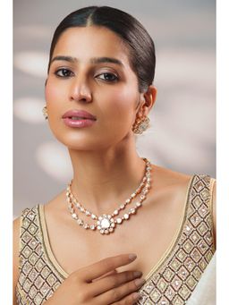 Zevar By Geeta - White Maithili Kundan Necklace with Pair Of Earrings