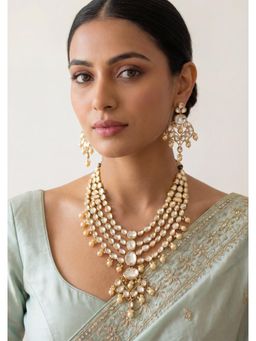 Zevar By Geeta - Gold Kesh Polki Necklace with Pair Of Earrings