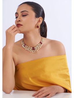 Zevar By Geeta - Aarna Moissanite Red Necklace with Pair Of Earrings