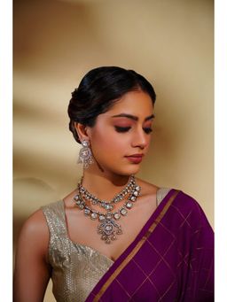 Zevar By Geeta - Gold Gayu Polki Necklace and Pair Of Earrings