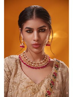 Zevar By Geeta - Rida Pink Moissanite Necklace and Pair Of Earrings