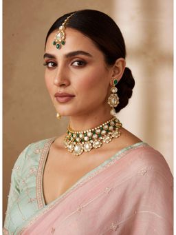 Zevar By Geeta - Keyara Green Moissanite Necklace with Pair Of Earrings and Maang Tikka