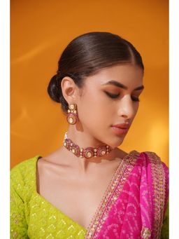 Zevar By Geeta - Tarisha Pink Polki Choker with Pair Of Earrings